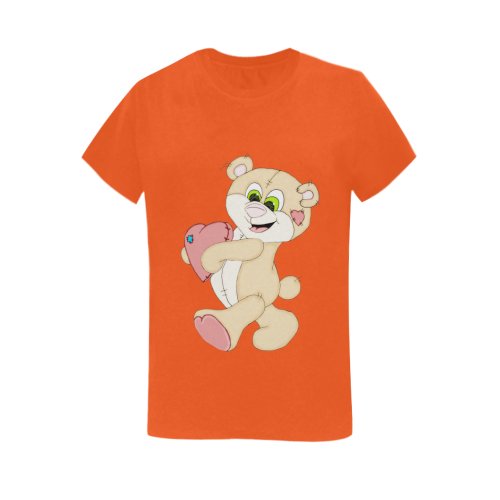 Patchwork Heart Teddy Orange Women's T-Shirt in USA Size (Two Sides Printing)