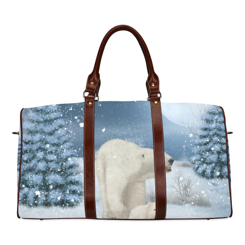 Polar bear mum with polar bear cub Waterproof Travel Bag/Small (Model 1639)