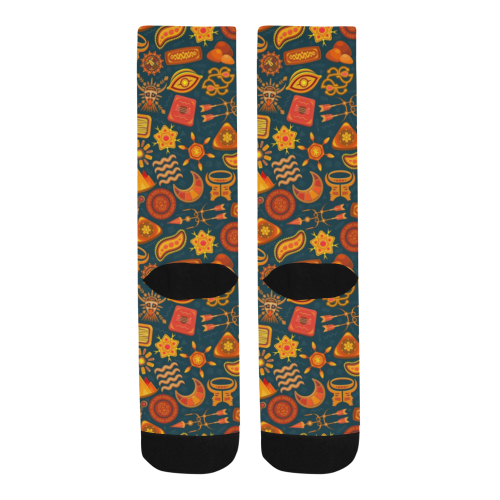 Ethno Pattern Green Orange 2 Men's Custom Socks