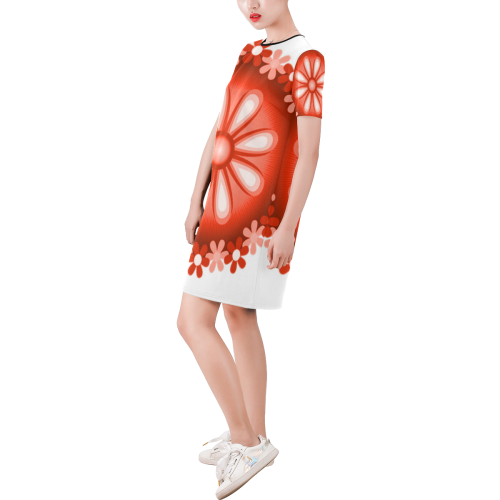 Mod Flower Short-Sleeve Round Neck A-Line Dress (Model D47)