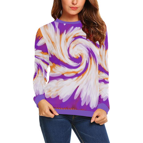 Purple Orange Tie Dye Swirl Abstract All Over Print Crewneck Sweatshirt for Women (Model H18)