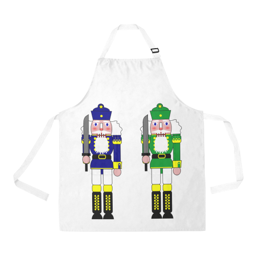 Christmas Blue and Green Nutcrackers on White All Over Print Apron