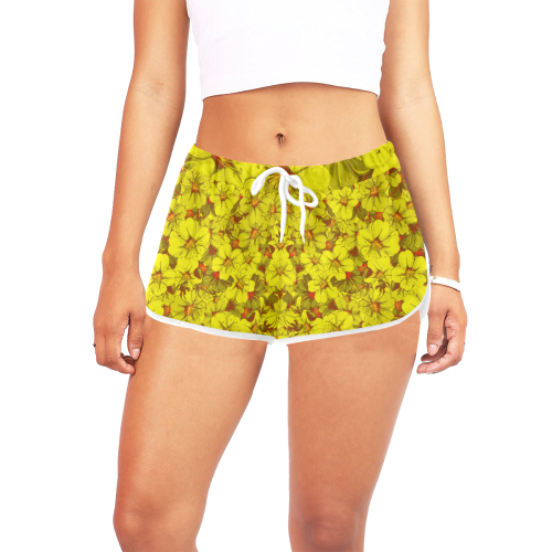 Yellow flower pattern Women's All Over Print Relaxed Shorts (Model L19)