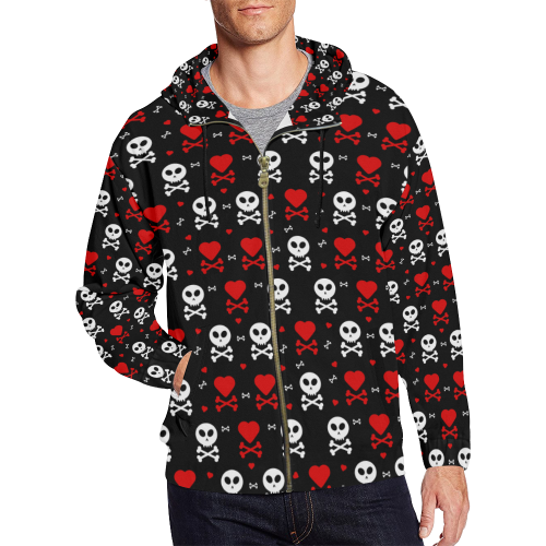 Skull and Crossbones All Over Print Full Zip Hoodie for Men/Large Size (Model H14)