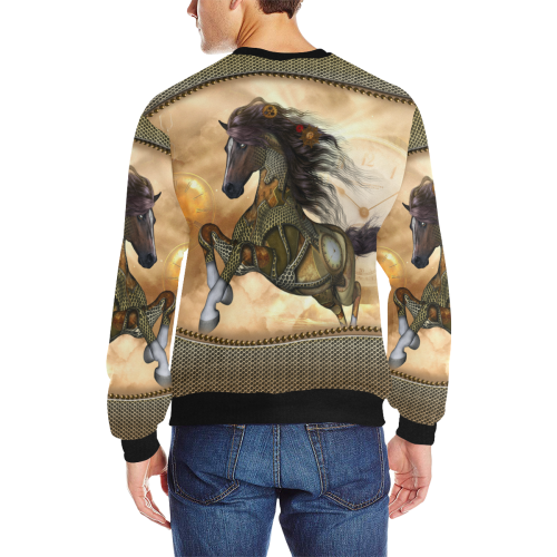 Aweseome steampunk horse, golden Men's Rib Cuff Crew Neck Sweatshirt (Model H34)