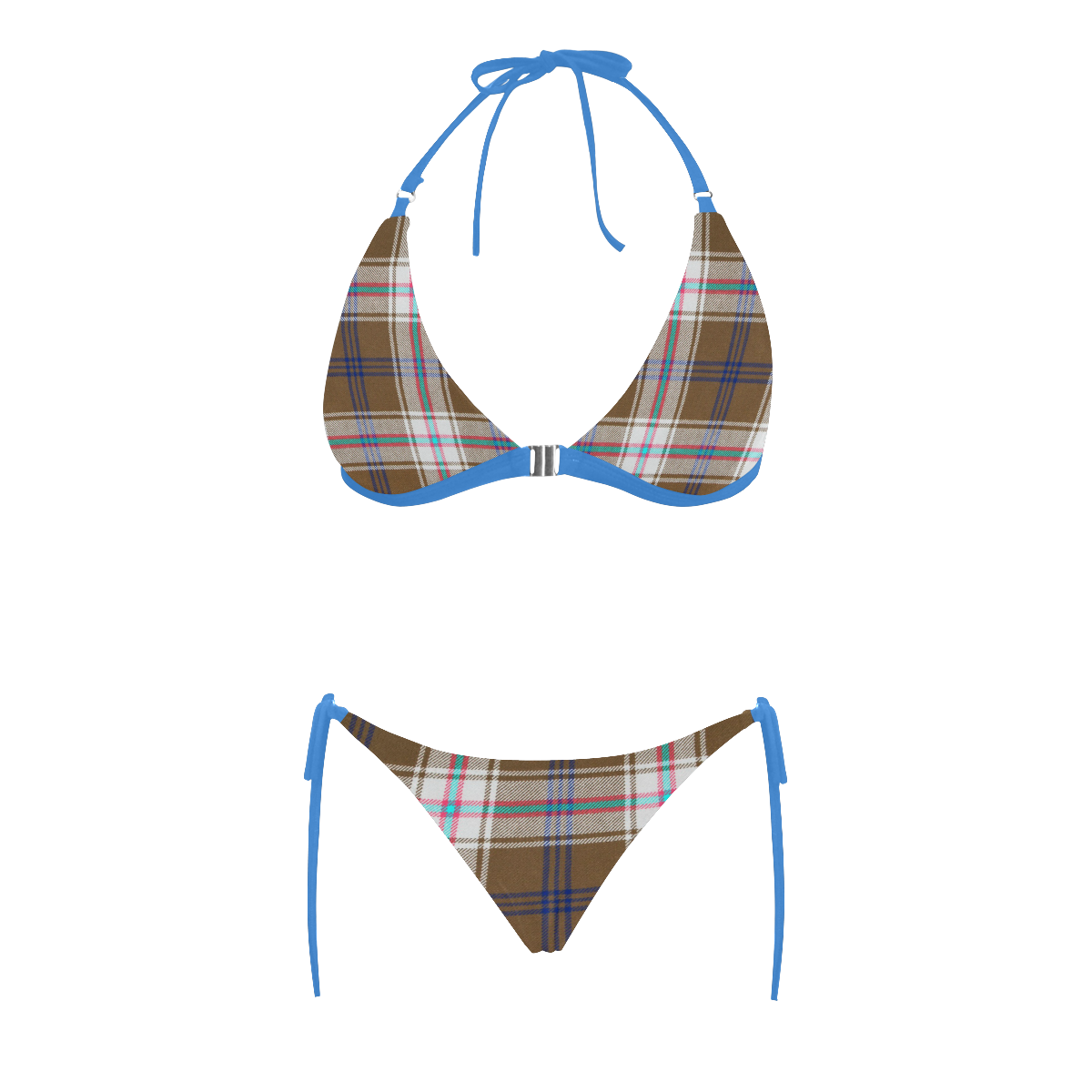 TARTAN PATTERN 52 Buckle Front Halter Bikini Swimsuit Model S08 ID