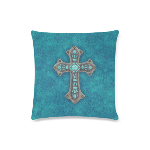 Turquoise Rustic Cross Throw Pillow Custom Zippered Pillow Case 16"x16"(Twin Sides)