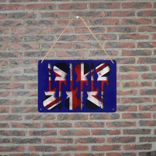 Union Jack British UK Flag Guitars Blue Metal Tin Sign 12"x8"