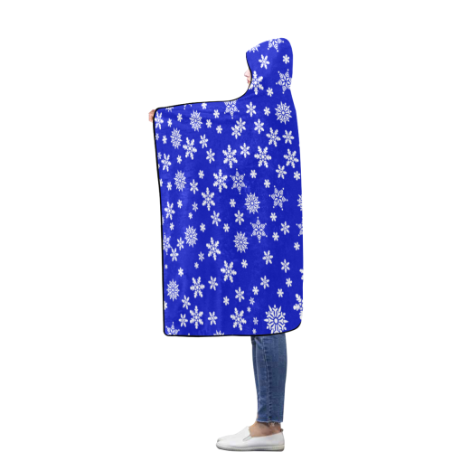 Christmas White Snowflakes on Blue Flannel Hooded Blanket 56''x80''