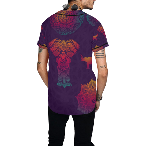 Colorful Elephant Mandala All Over Print Baseball Jersey for Men (Model T50)