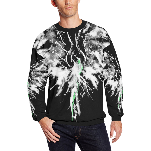 Phoenix - Abstract Painting Bird White 1 Men's Oversized Fleece Crew Sweatshirt/Large Size(Model H18)