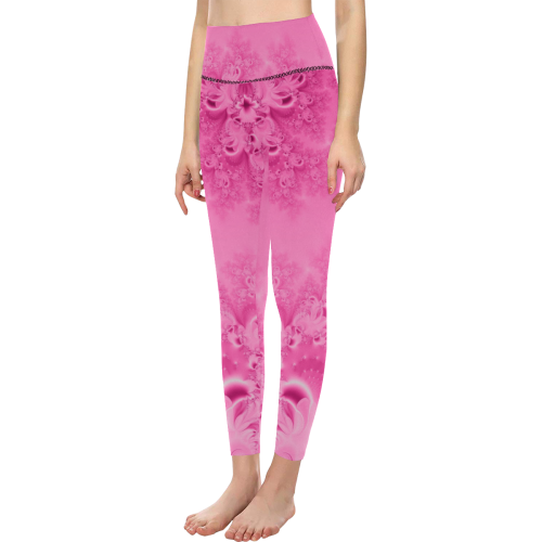 Soft Pink Frost of Morning  Fractal Abstract Women's All Over Print High-Waisted Leggings (Model L36)
