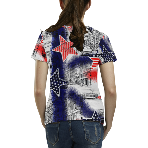 American Town with Stars (Fade 1) Design By Me by Doris Clay-Kersey All Over Print T-Shirt for Women (USA Size) (Model T40)