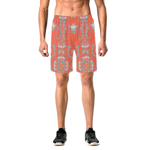 red nature Men's All Over Print Elastic Beach Shorts (Model L20)