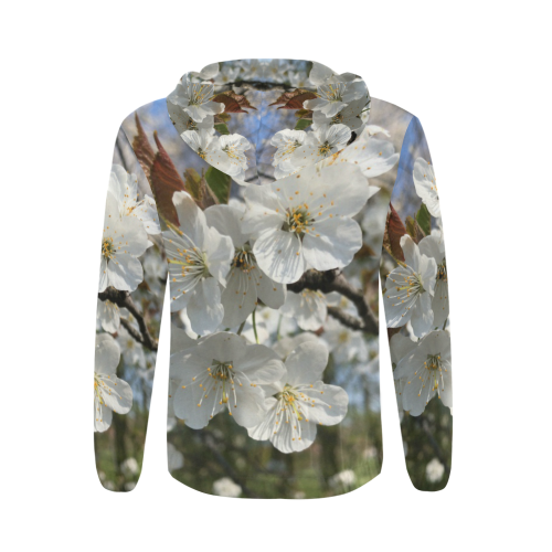 white flower All Over Print Full Zip Hoodie for Men/Large Size (Model H14)