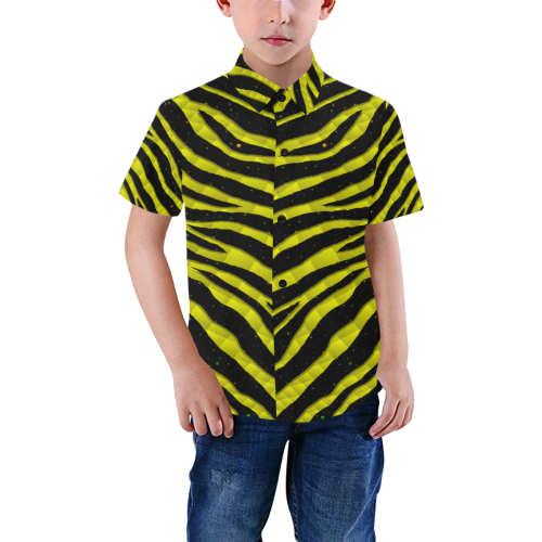 Ripped SpaceTime Stripes - Yellow Boys' All Over Print Short Sleeve Shirt (Model T59)