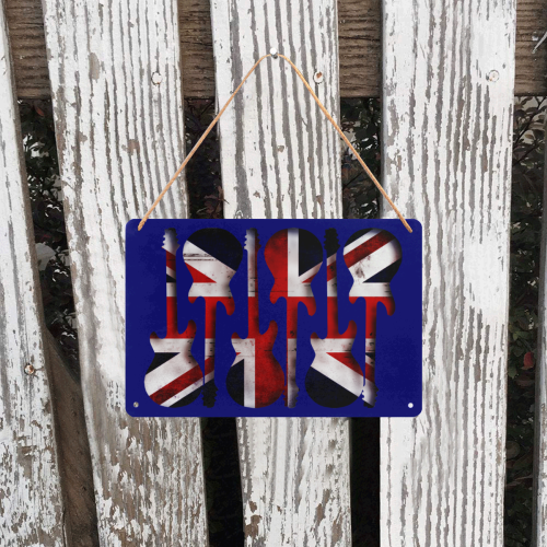 Union Jack British UK Flag Guitars Blue Metal Tin Sign 12"x8"