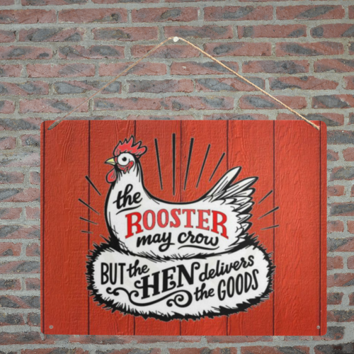The Rooster May Crow But The Hen Delivers The Good Metal Tin Sign 16"x12"