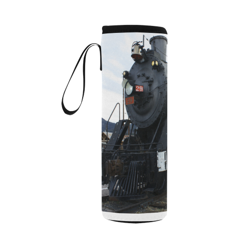 Railroad Vintage Steam Engine on Train Tracks Neoprene Water Bottle Pouch/Large