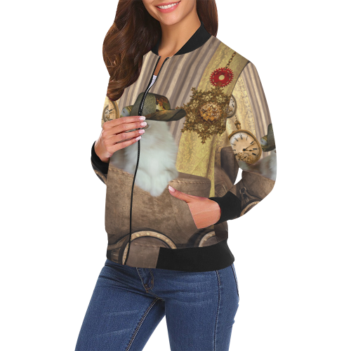 Funny steampunk cat All Over Print Bomber Jacket for Women (Model H19)