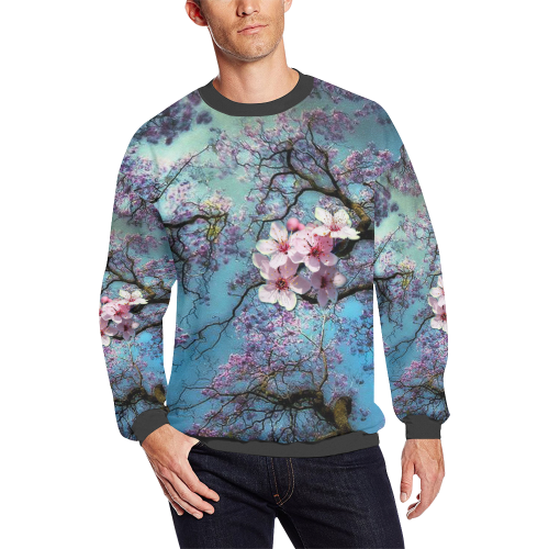 Cherry blossomL Men's Oversized Fleece Crew Sweatshirt/Large Size(Model H18)