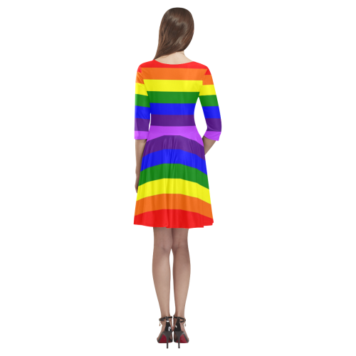 Rainbow Flag (Gay Pride - LGBTQIA+) Tethys Half-Sleeve Skater Dress(Model D20)