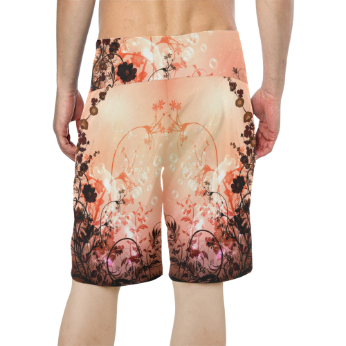 Beautiful flowers on purple background Men's All Over Print Board Shorts (Model L16)