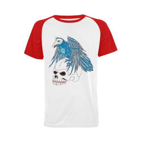 Raven Sugar Skull Red Men's Raglan T-shirt Big Size (USA Size) (Model T11)