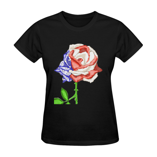 Flag Rose Black Women's T-Shirt in USA Size (Two Sides Printing)
