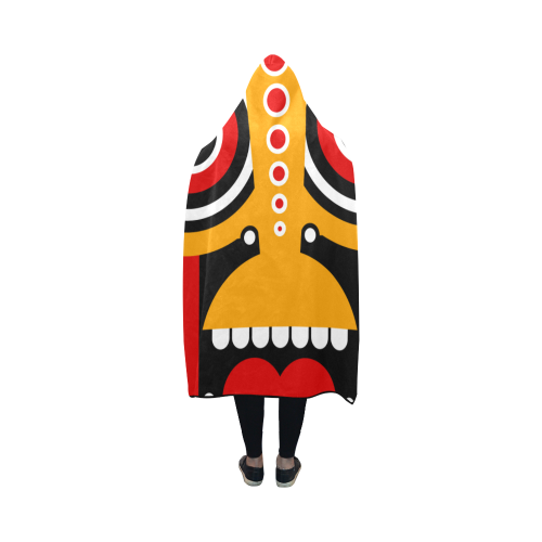 Red Yellow Tiki Tribal Hooded Blanket 50''x40''