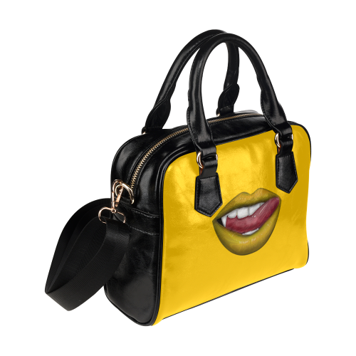 Yellow - Vampire Lips Shoulder Handbag (Model 1634)