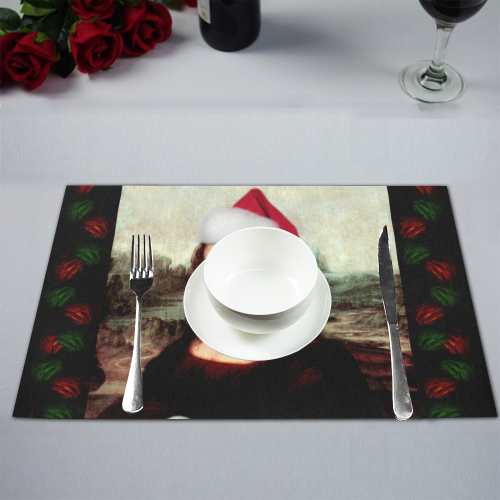 Christmas Mona Lisa with Santa Hat Placemat 12’’ x 18’’ (Two Pieces)