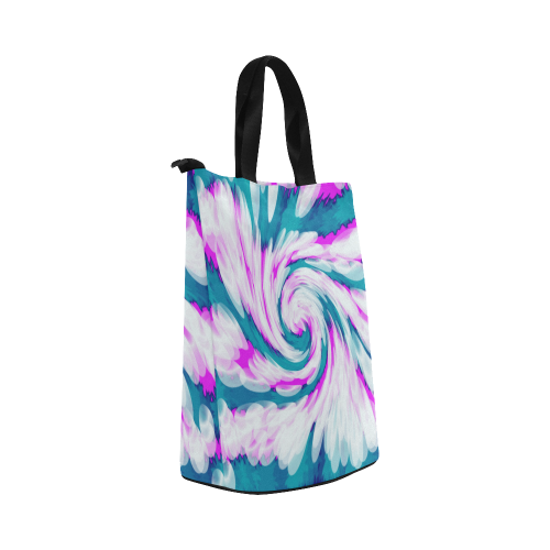 Turquoise Pink Tie Dye Swirl Abstract Nylon Lunch Tote Bag (Model 1670)