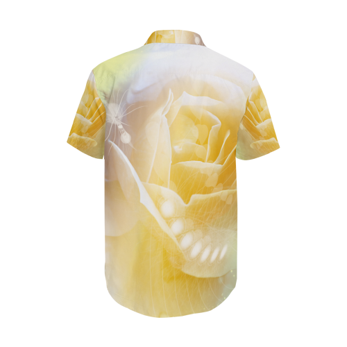 Soft yellow roses Men's Short Sleeve Shirt with Lapel Collar (Model T54)