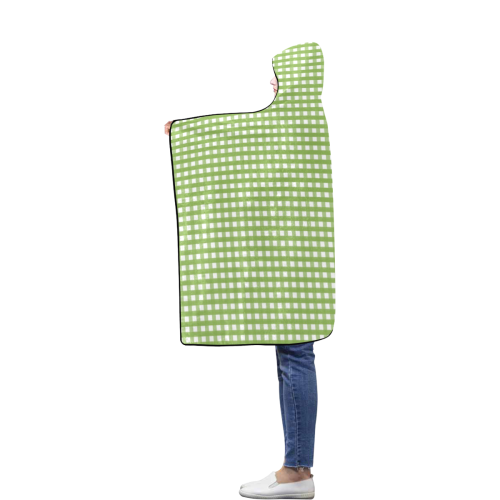 Green Gingham Flannel Hooded Blanket 40''x50''