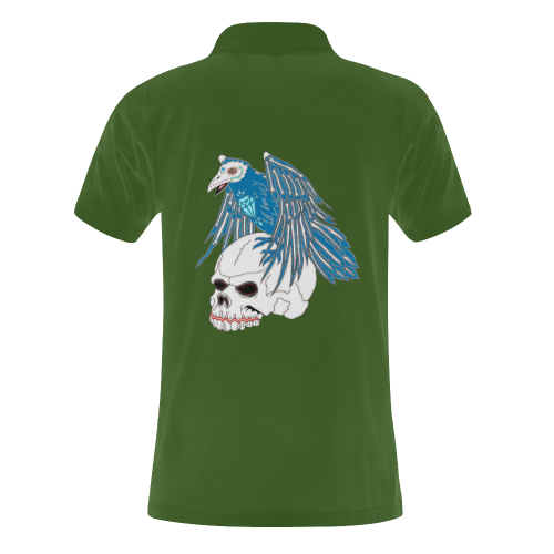 Raven Sugar Skull Green Men's Polo Shirt (Model T24)
