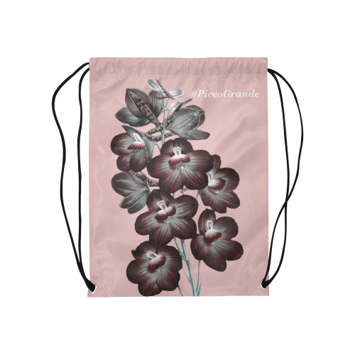 Odreiy black orchid on antique pink Medium Drawstring Bag Model 1604 (Twin Sides) 13.8"(W) * 18.1"(H)