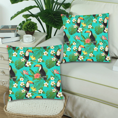 Tropical Summer Toucan Pattern Custom Zippered Pillow Cases 18"x 18" (Twin Sides) (Set of 2)