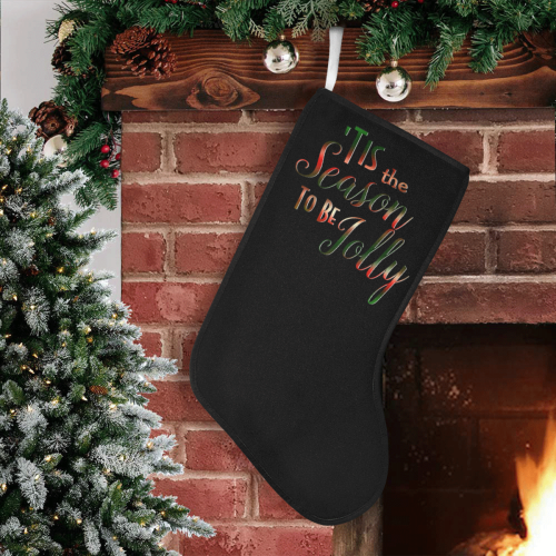 Christmas 'Tis The Season on Black Christmas Stocking (Without Folded Top)