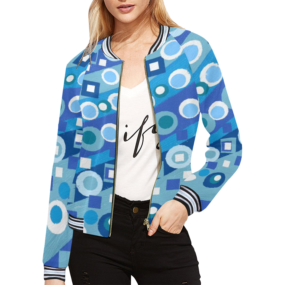 Christmas Candy Cane Pattern Print Women Casual Bomber Jacket