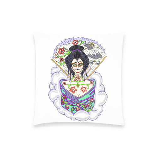 Geisha Sugar Skull Custom  Pillow Case 18"x18" (one side) No Zipper