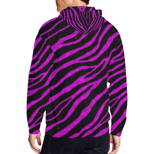 Ripped SpaceTime Stripes - Pink All Over Print Full Zip Hoodie for Men/Large Size (Model H14)