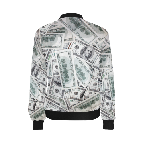 Cash Money / Hundred Dollar Bills All Over Print Bomber Jacket for Women (Model H36)