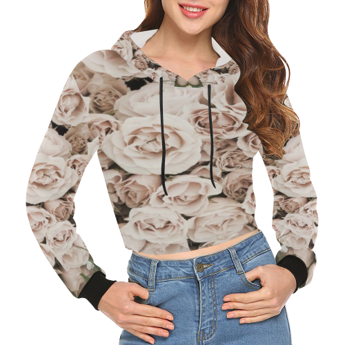 babypink Roses All Over Print Crop Hoodie for Women (Model H22)