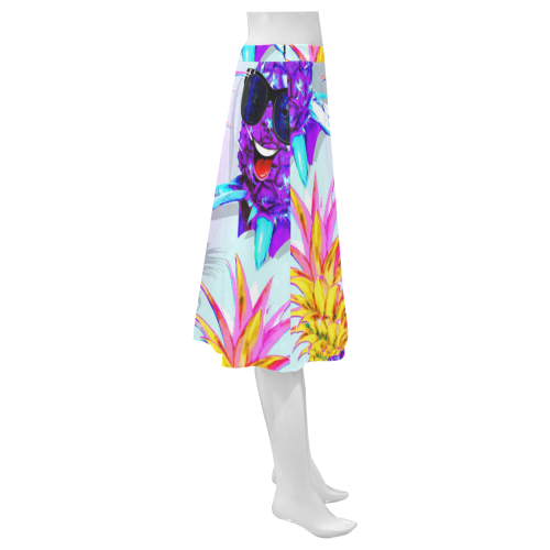 Pineapple Ultraviolet Happy Dude with Sunglasses Mnemosyne Women's Crepe Skirt (Model D16)