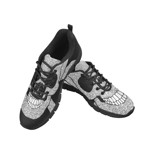 Silver Glitter Skull And Crossbones Men's Breathable Running Shoes (Model 055)