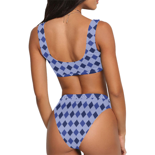 Diamonds Navy Blue Jewel Sport Top & High-Waisted Bikini Swimsuit (Model S07)