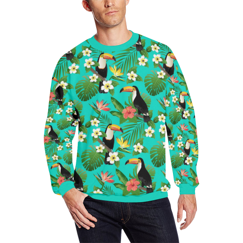 Tropical Summer Toucan Pattern Men's Oversized Fleece Crew Sweatshirt/Large Size(Model H18)