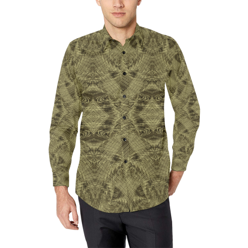 Orchestra - gold black brown geometric line pattern Men's All Over Print Casual Dress Shirt (Model T61)