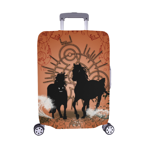 Black horses silhouette Luggage Cover/Medium 22"-25"